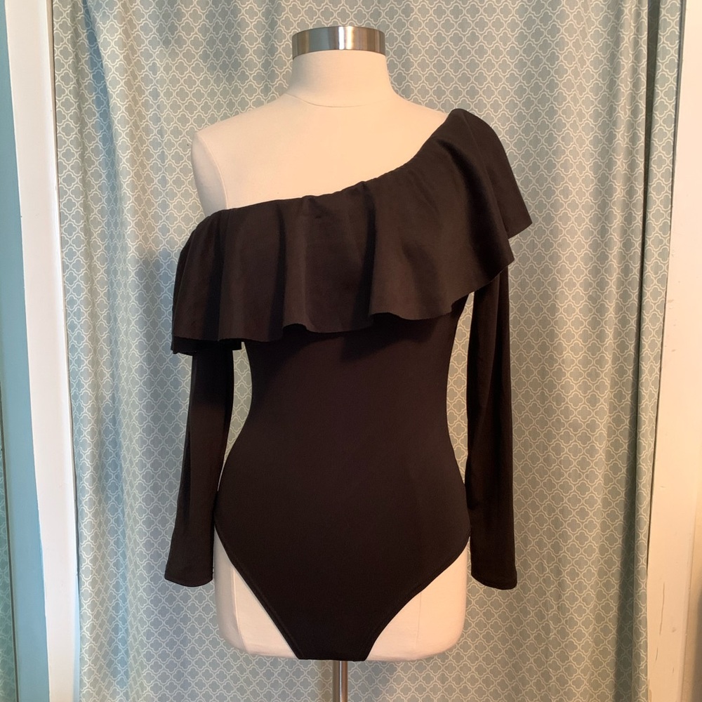 Black Long Sleeve Ruffle Bodysuit
